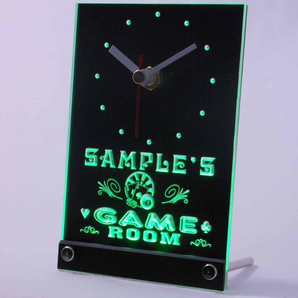Personalized Game Room Bar Neon Led Table Clock Green [Name