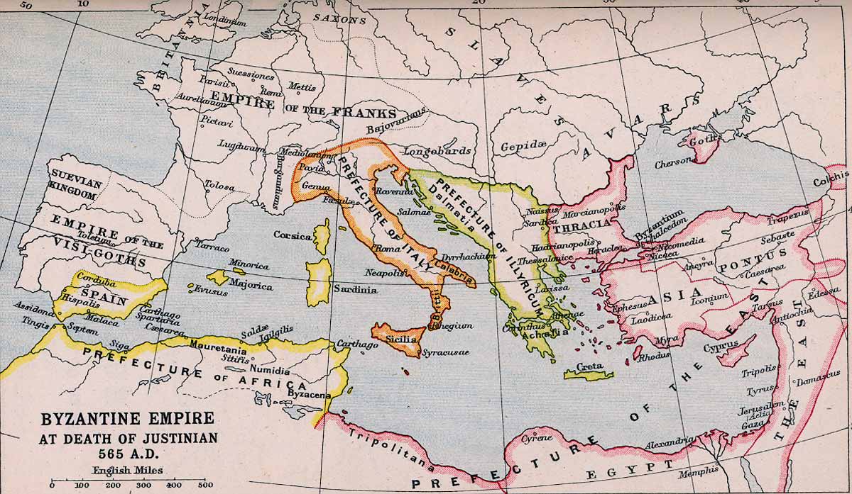 Byzantine Empire Medieval Political Map Political Medieval Maps Byzantine Empire at the Death of Justinian