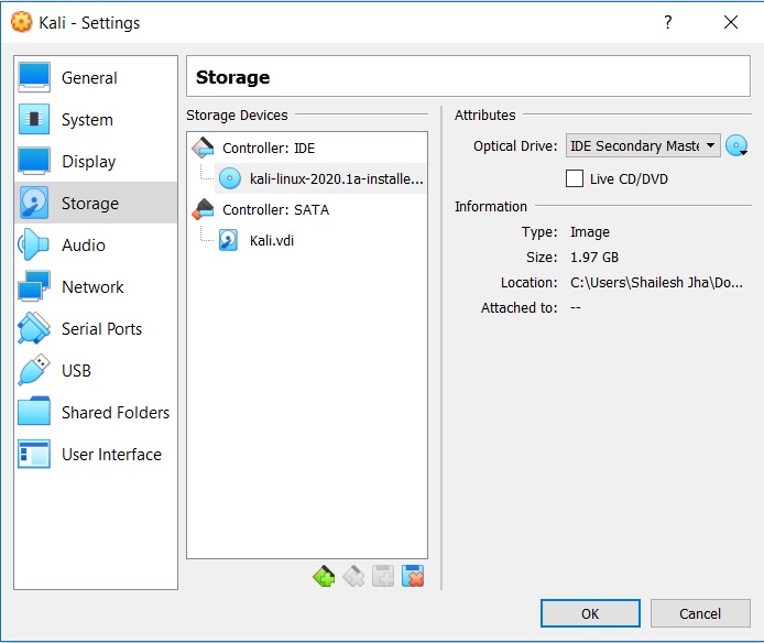 VirtualBox VM Storage settings