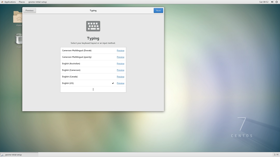 CentOS installation Screen Keyboard preference