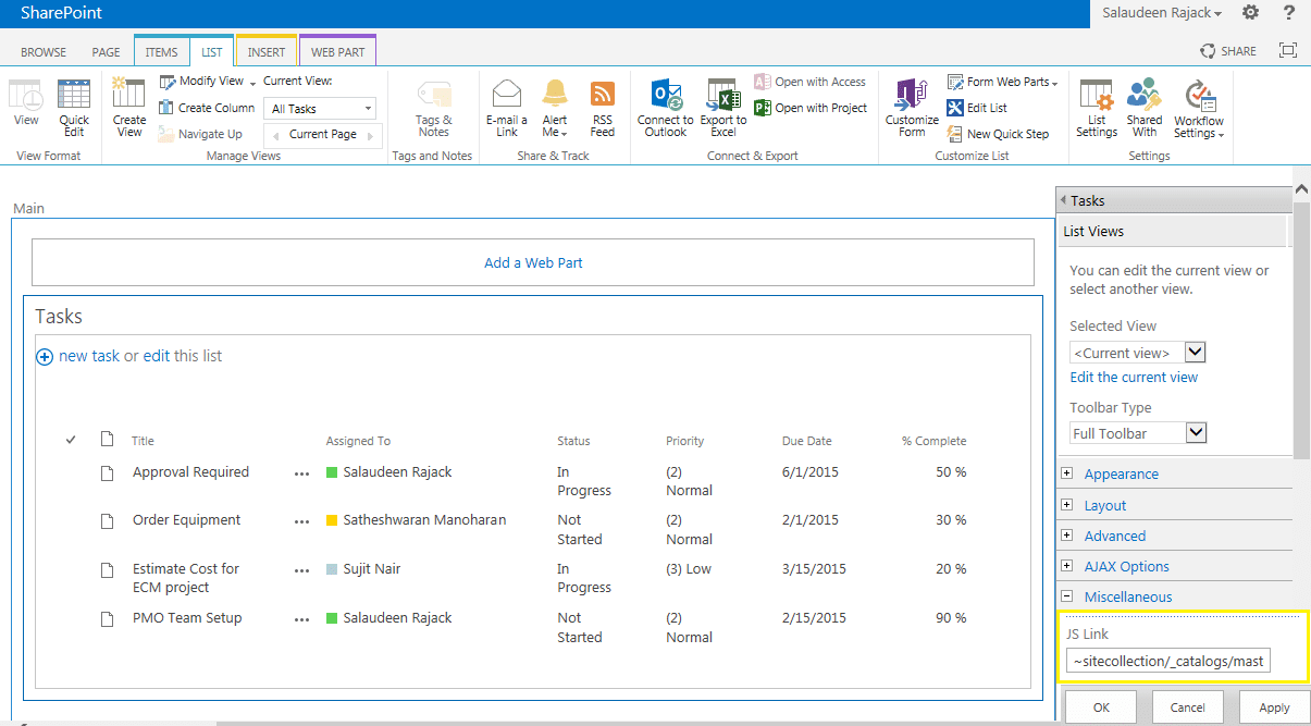 How to Use JSLink with List View  Part in SharePoint 2013