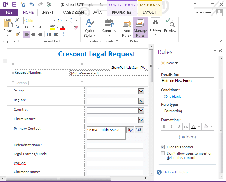 How to Hide a Field in InfoPath New Form of SharePoint List