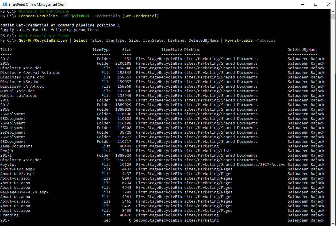 SharePoint Online Search Recycle Bin using PowerShell SharePoint Diary