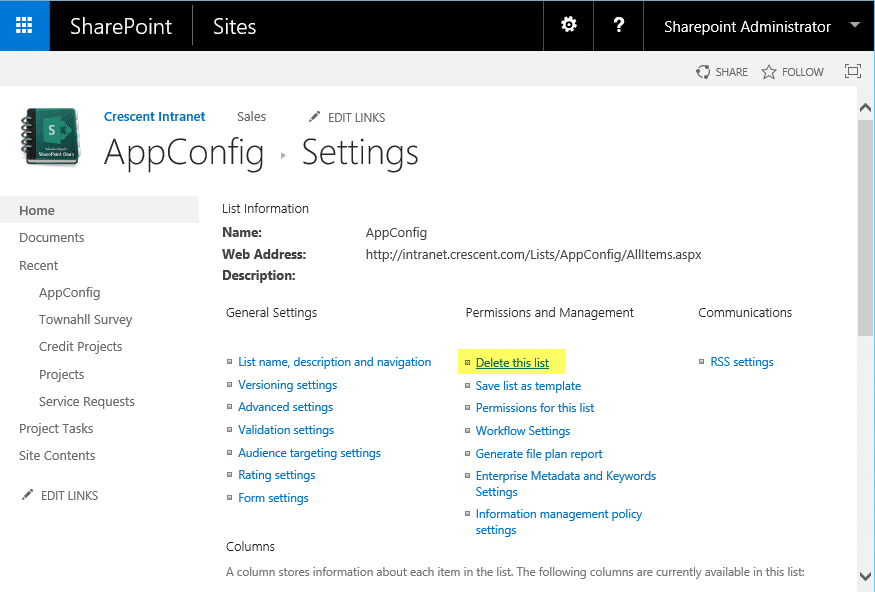 "Delete this list" Missing in SharePoint? Here is the solution