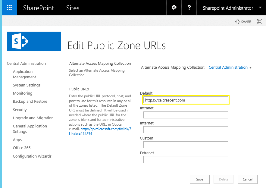 How to Secure SharePoint 2016 Central Administration Site from HTTP to