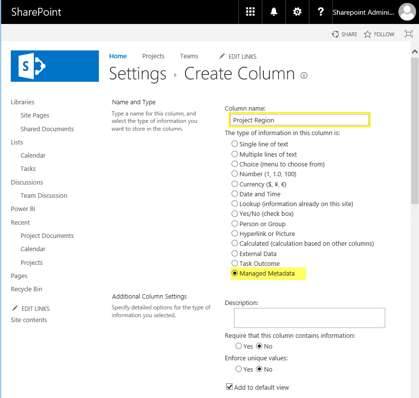 SharePoint Online Add Managed Metadata Column to List using PowerShell