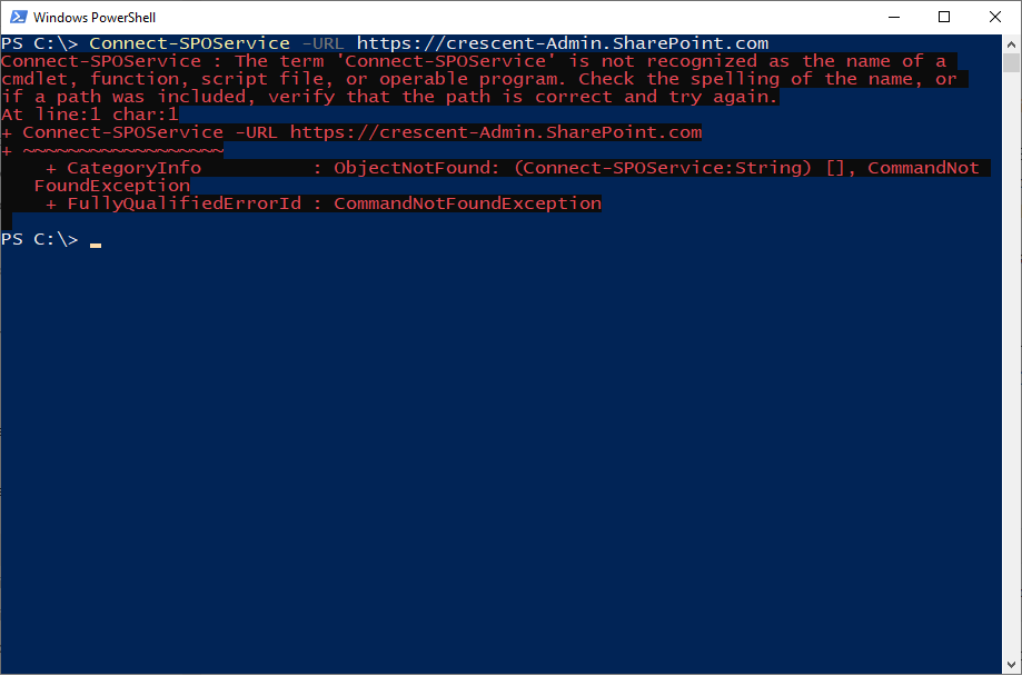 Fix "ConnectSPOService The term 'ConnectSPOService' is not