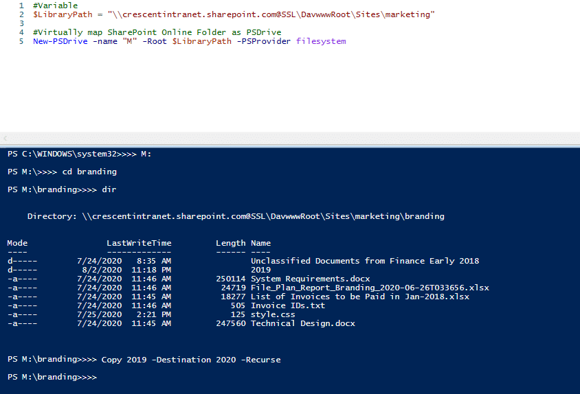 Navigate to Site File System in SharePoint Online using PowerShell