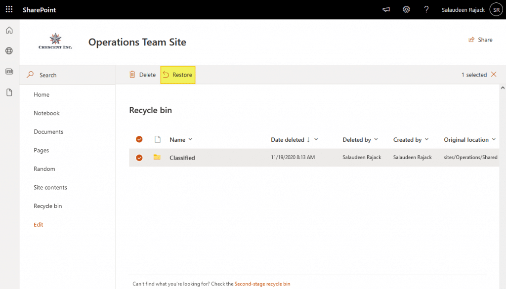 SharePoint Online Restore a Deleted Folder using PowerShell
