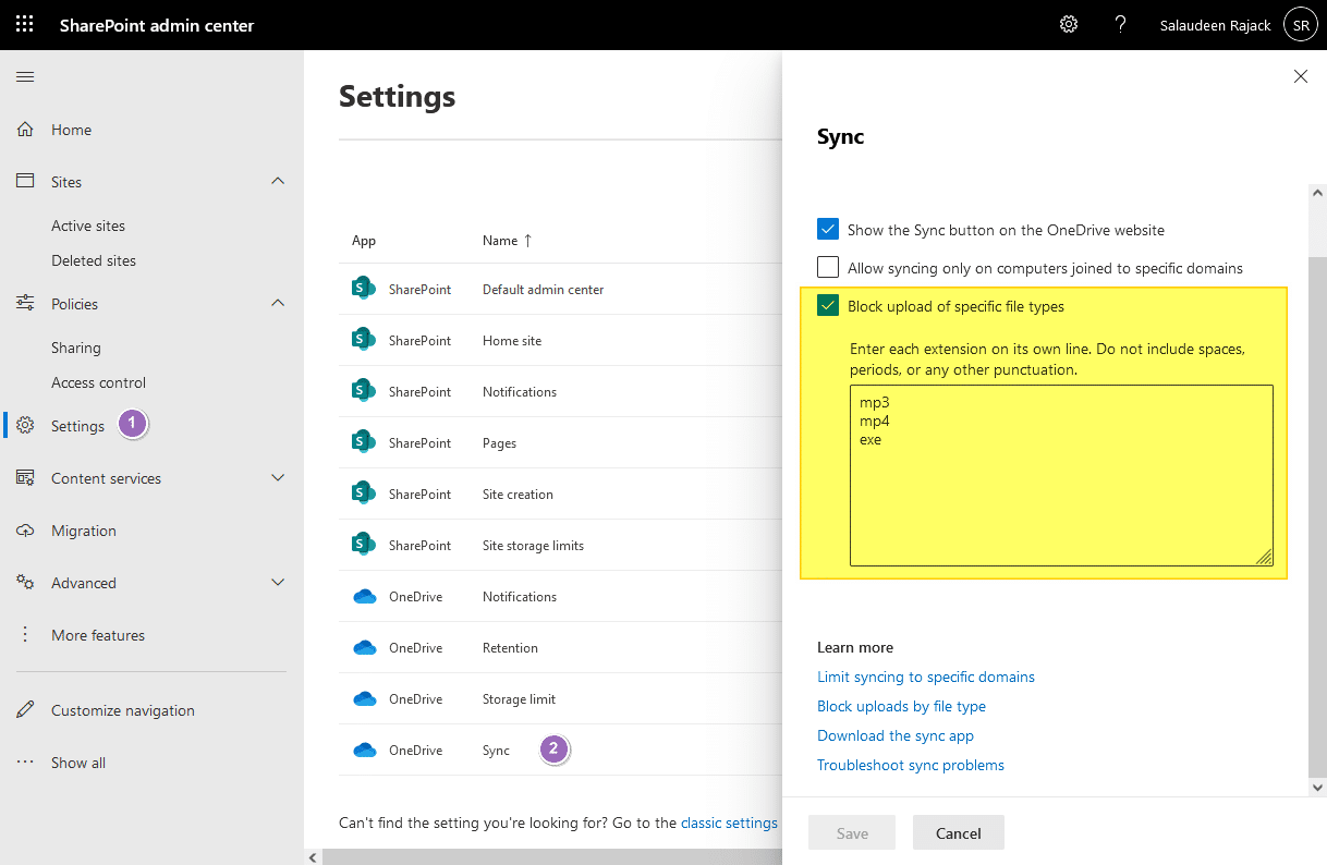 OneDrive for Business Block Syncing of Specific File Types