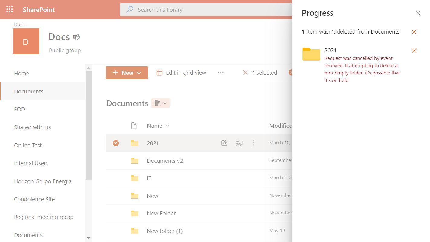 Fix "You have to delete all the items in this folder before you can
