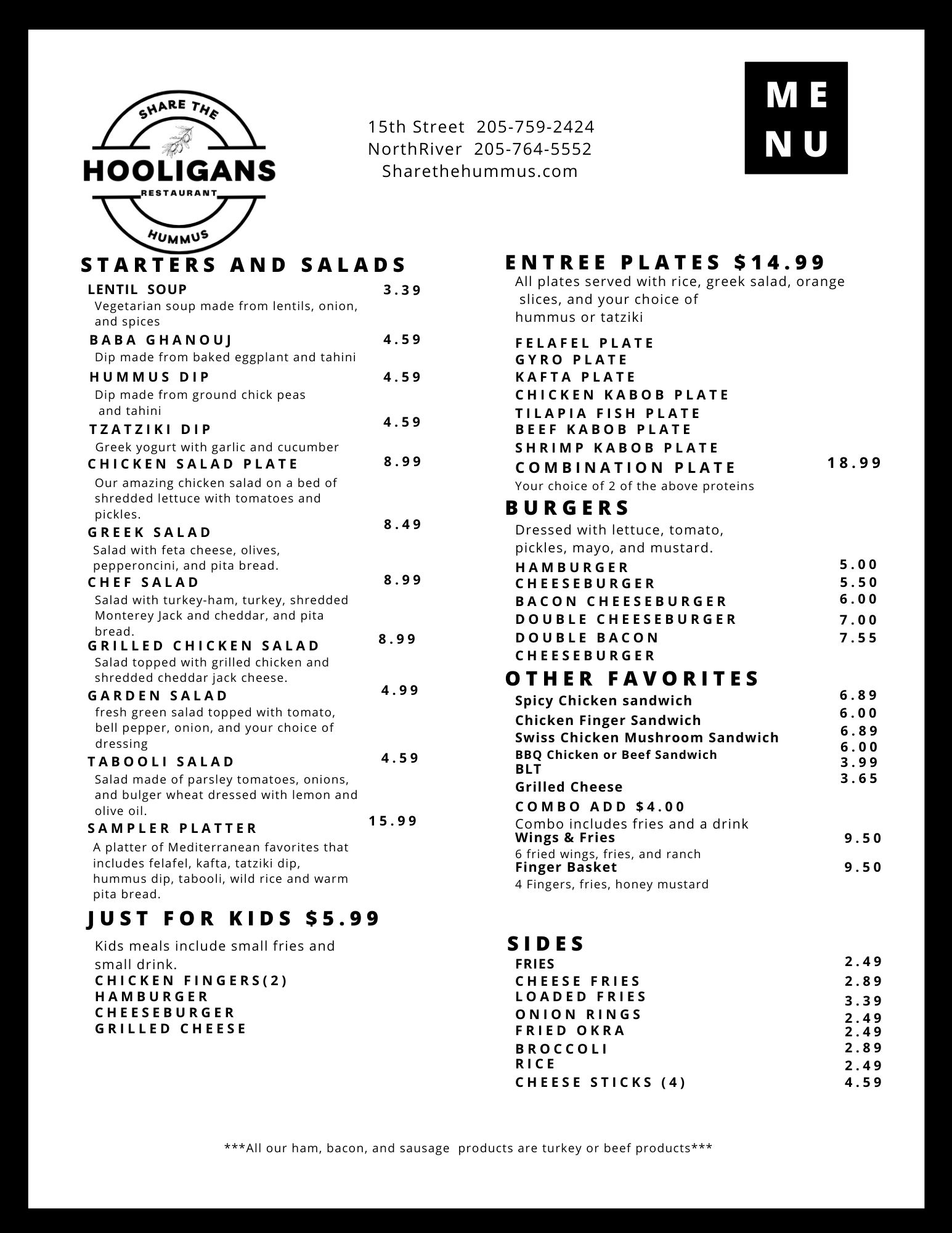 Hooligans Menu Hooligans Restaurant