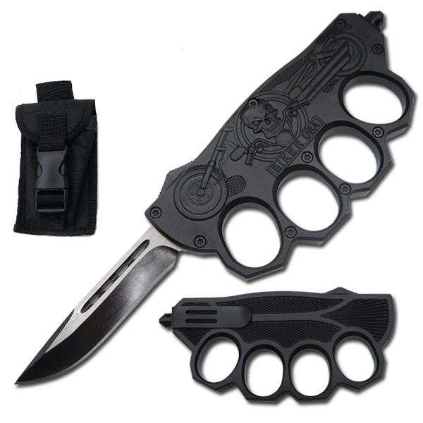Biker USA Knuckle OTF Knife Black Handle7A5143BK