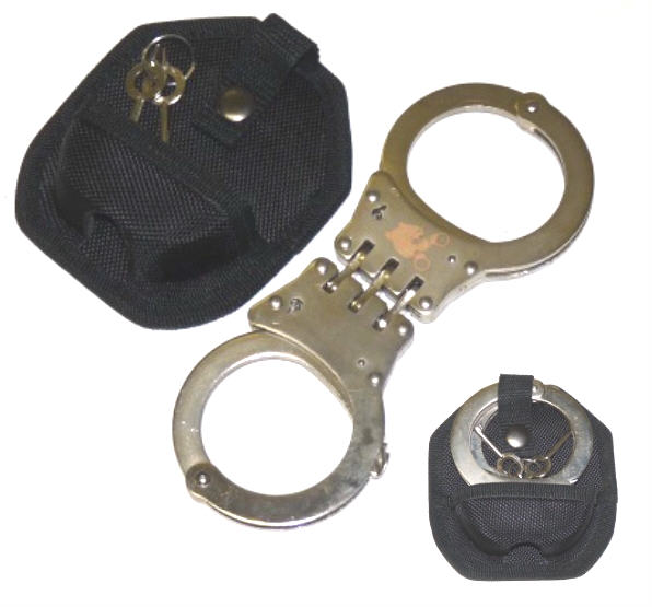 Police Style DoubleLock Hinged Chrome Handcuffs With Carry