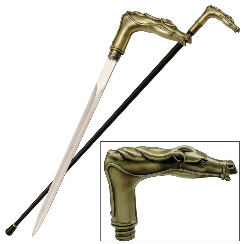 Horse Head Handle Walking Cane Sword2M3CS1154