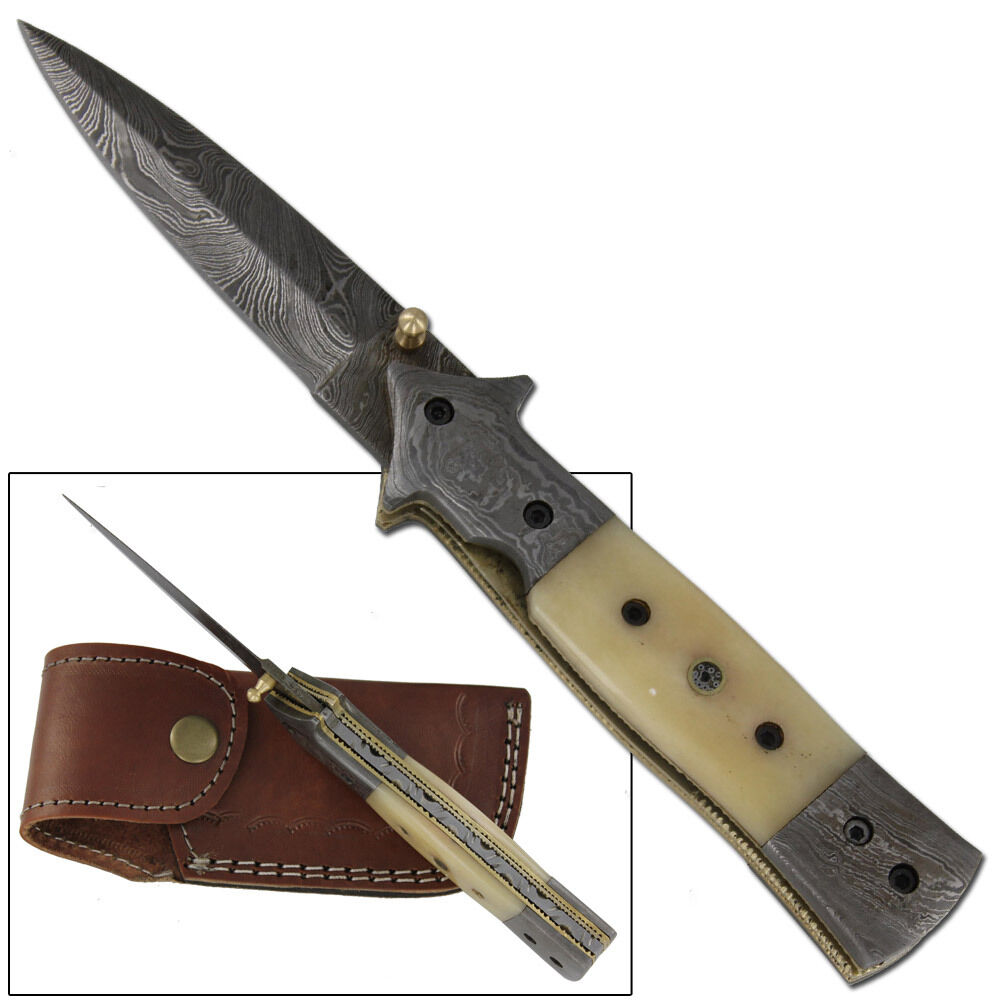 Bone Damascus Steel Folding Handmade Pocket Knife6A2DM104