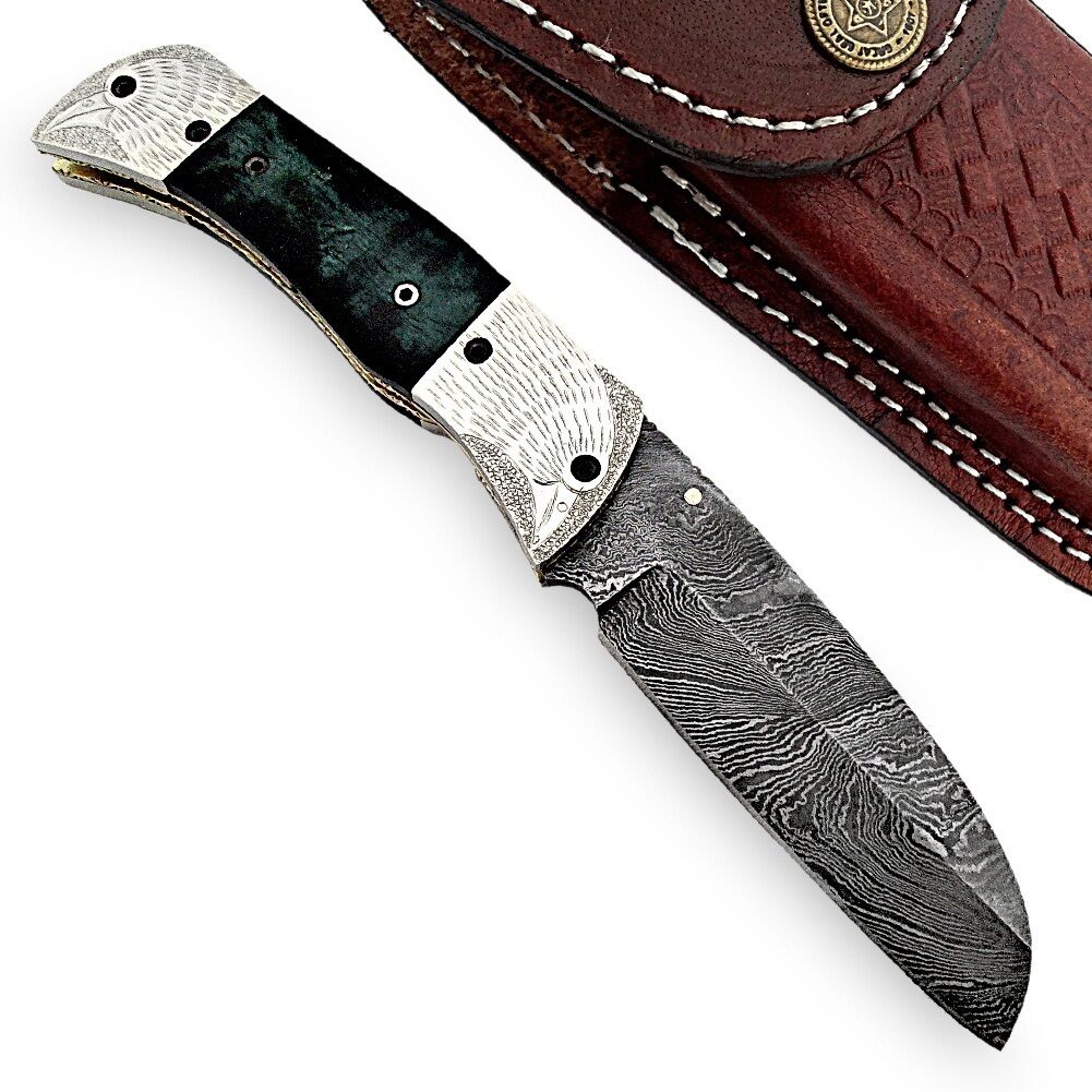 Handmade Damascus Steel Outdoor Liner Lock Folding Knife6A2
