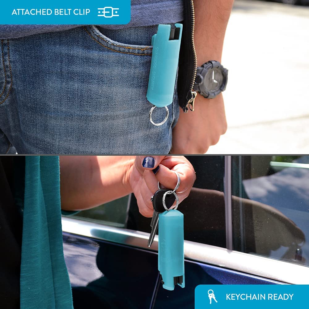 Light Blue Hard Case Personal Defense Pepper Spray Keychain