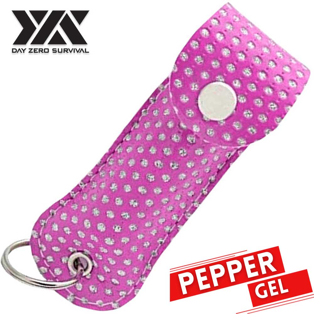 DZS Tactical Defense Pepper Gel Pink Bling Keychain Leathe