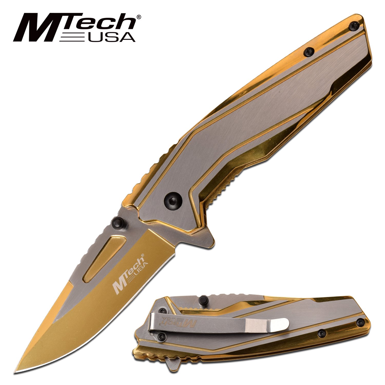 Mtech Spring Assisted Knife Gold Pocket Knife3C3MTA1117GD