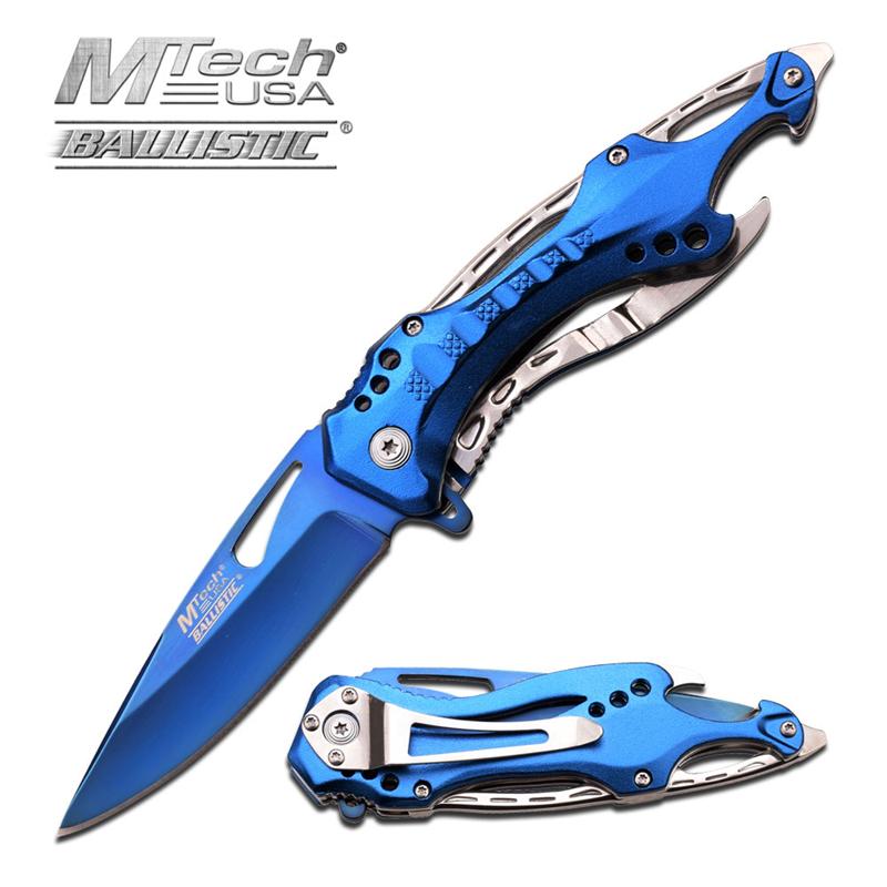 MTech USA Spring Assisted Blue Pocket Screwdriver Can Opener