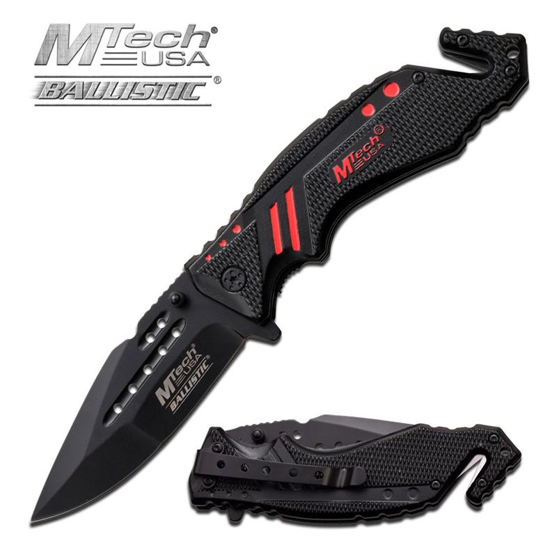 MTech Tactical Spring Assisted Knife Dual Blade Seat Belt Cutter