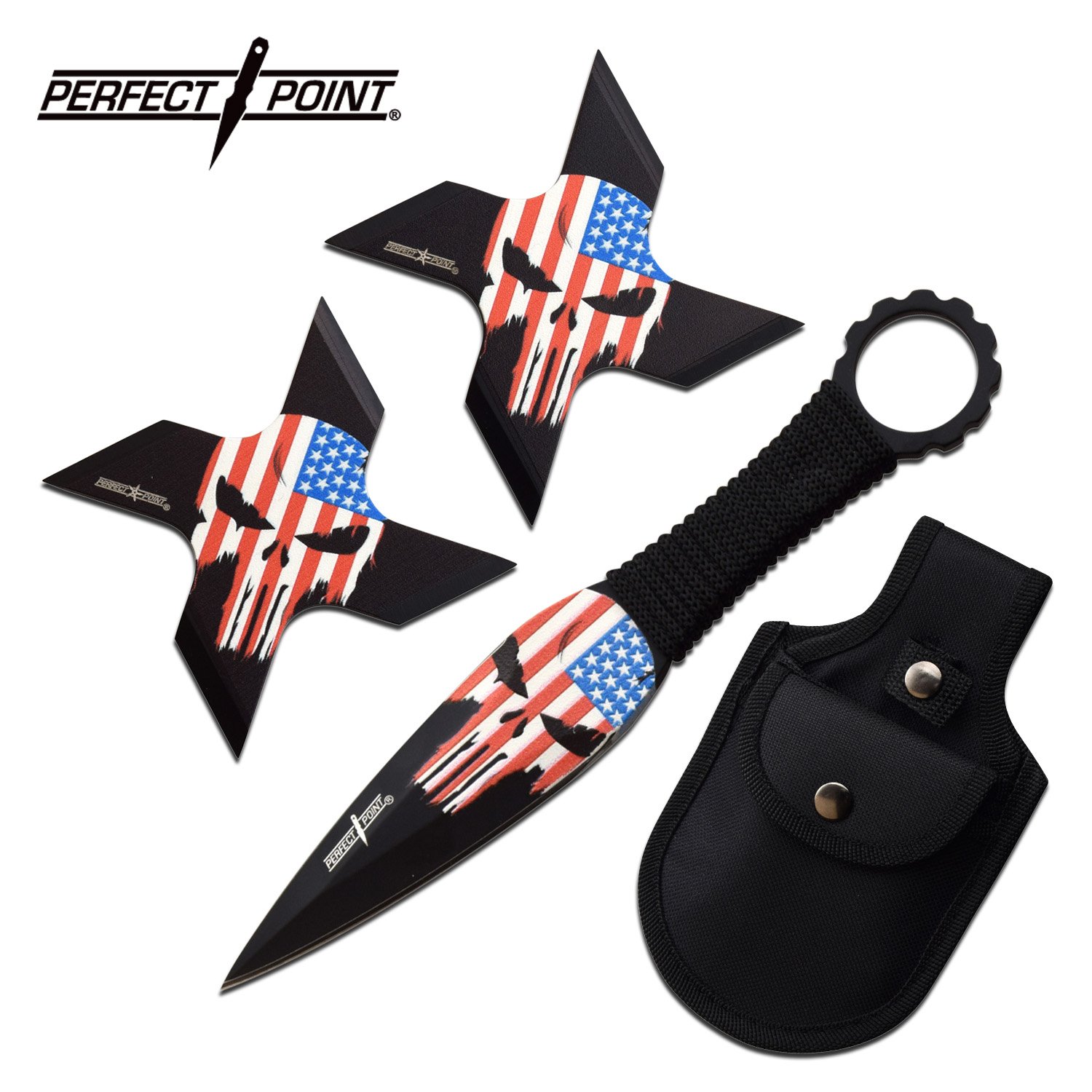 Punisher Throwing Knives and Ninja Star Shuriken USA Flag Se