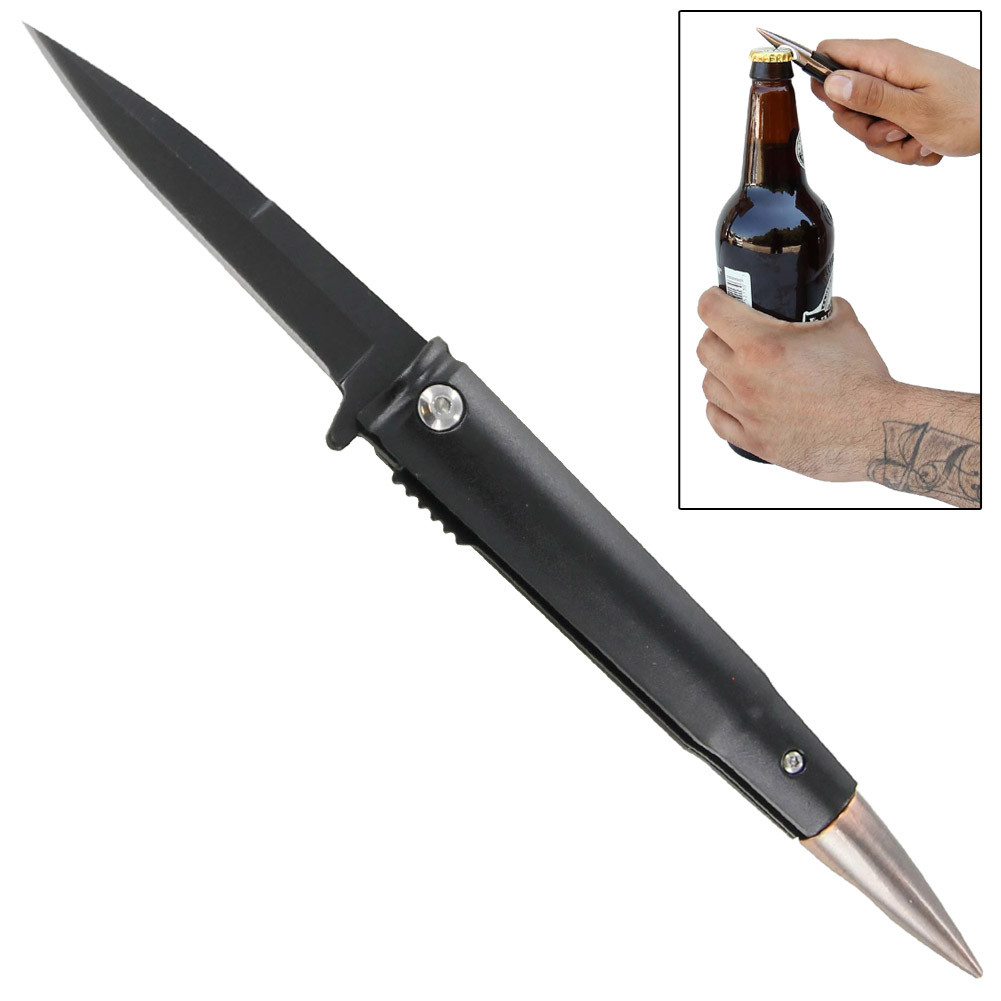 Bottle Opener Rifle Bullet Spring Assisted Folding Pocket Kn