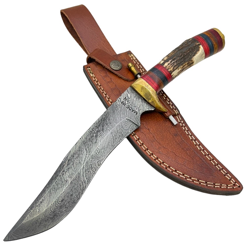12 Inch Damascus Steel Custom Handmade Hunting Knife Stag Ha