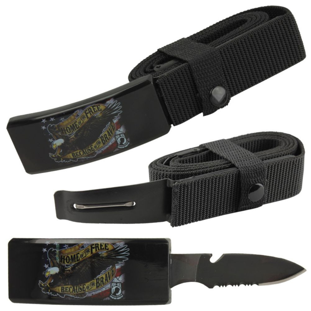 POW MIA Adjustable Nylon Tactical Belt Knife With Hidden Blade