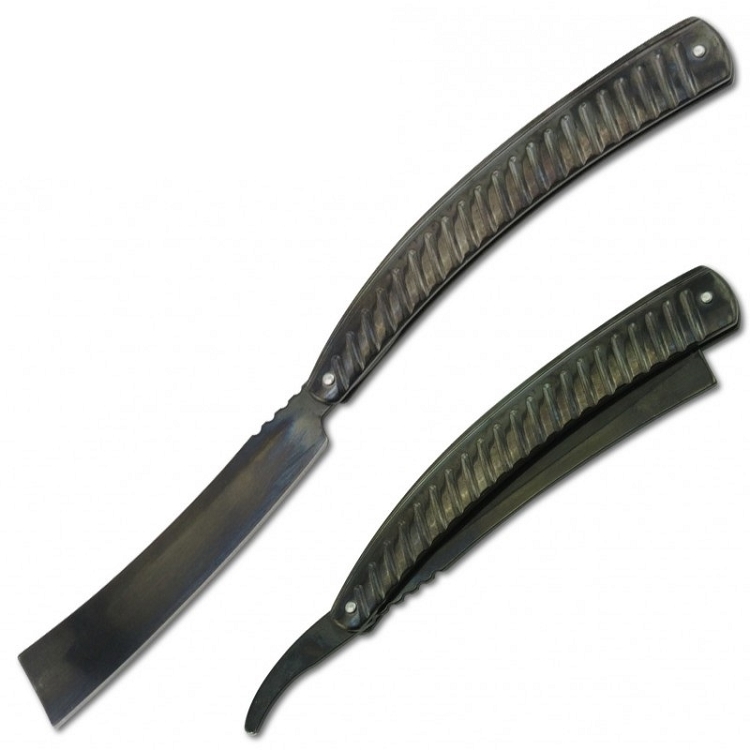 Black Straight Blade Barber Razor Folding Pocket Knife Shavi