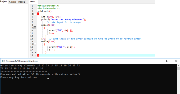 c program to reverse array elements Sharp Tutorial
