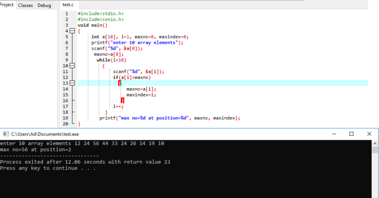 maximum number & index from array elements Sharp Tutorial