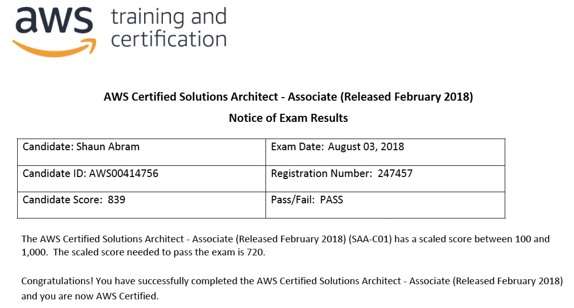 Shaun Abram » Blog Archive » Passed AWS Certified Solutions Architect
