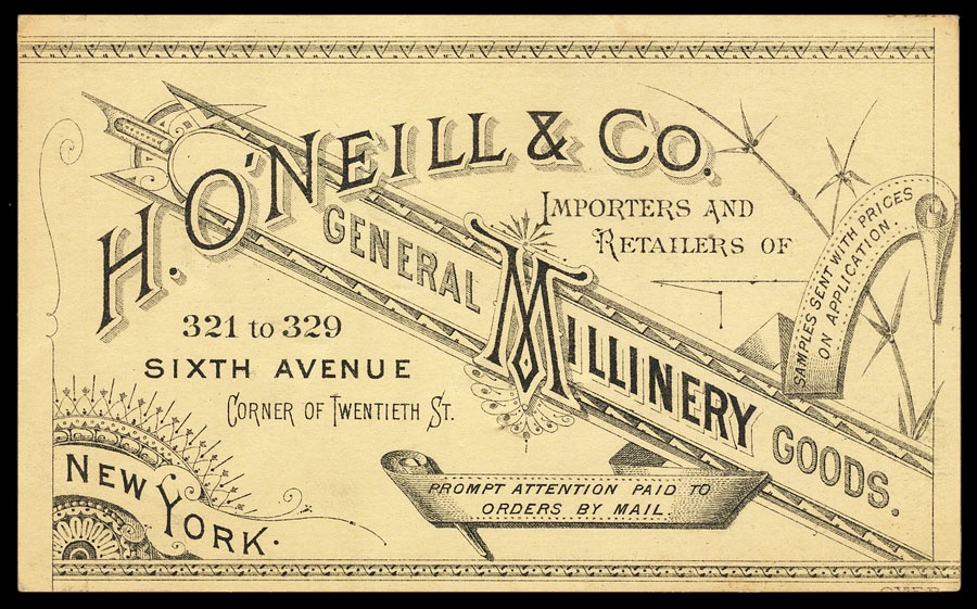 H. O. O'Neill, Millinery Goods Sheaff ephemera