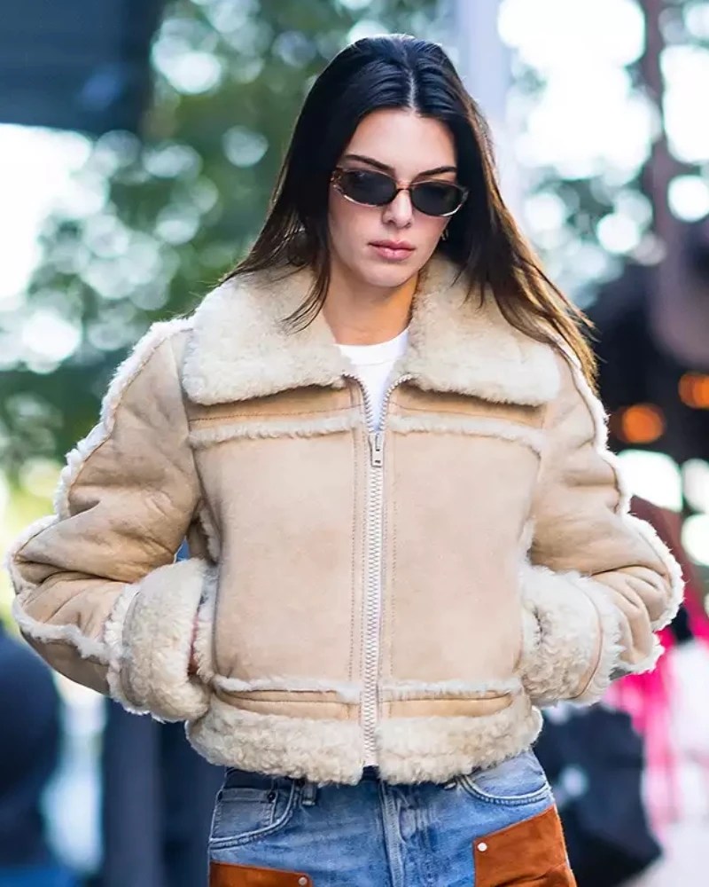 Kendall Jenner Cropped Shearling Leather Jacket New Arrivals