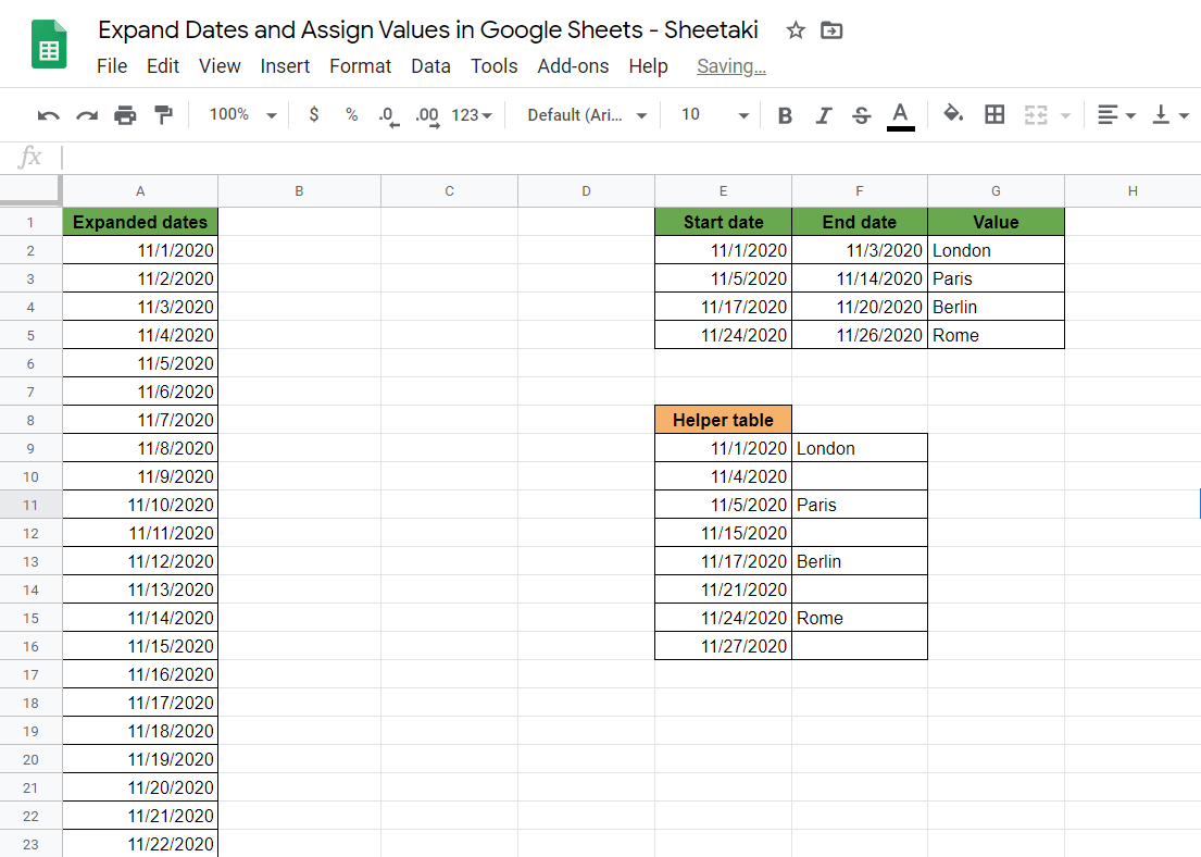 How to Expand Dates and Assign Values in Google Sheets [Solved]