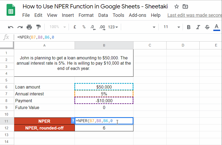 How to Use NPER Function in Google Sheets StepByStep [2020]