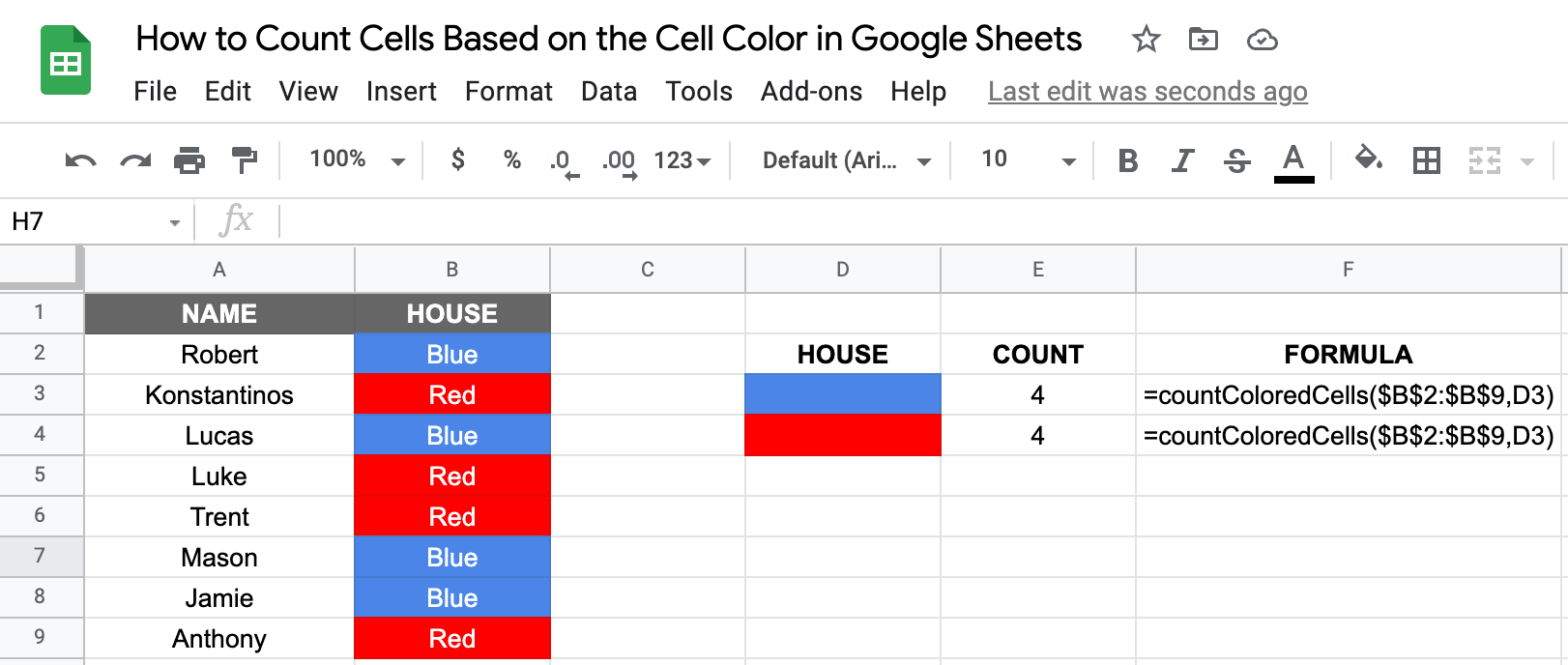 count cells based on cell color google sheets