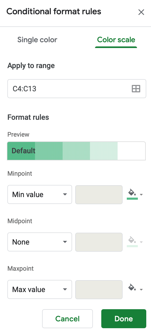 How to Apply a Color Scale Based on Values in Google Sheets Sheetaki