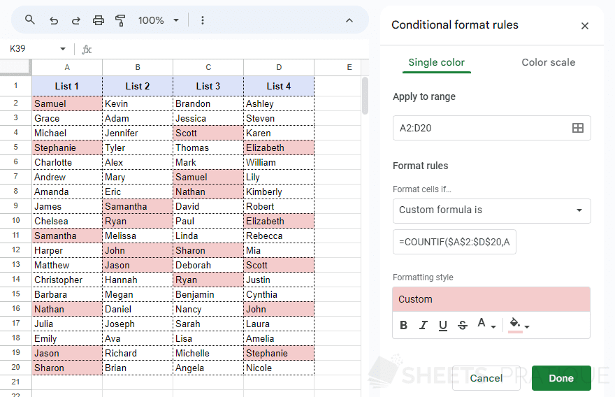 Display Duplicates Using Conditional Formatting