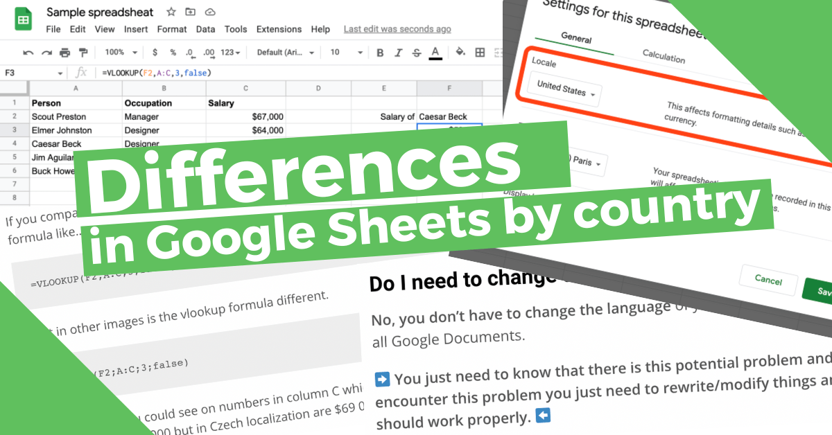 The differences in Google Sheets by countries Sheets For Corporate