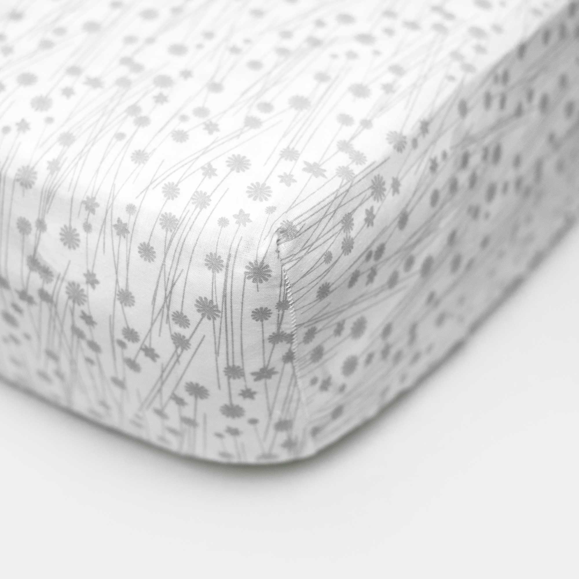 Grey Floral Stems Portable / Mini Crib Sheets Sheetworld
