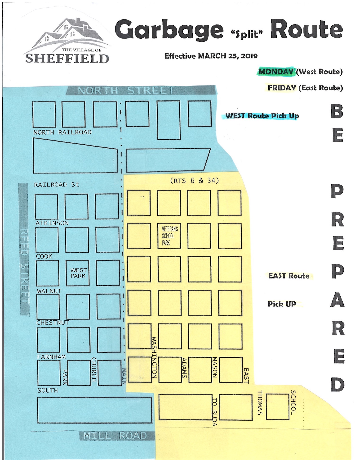 New Garbage PickUp Routes The Village of Sheffield