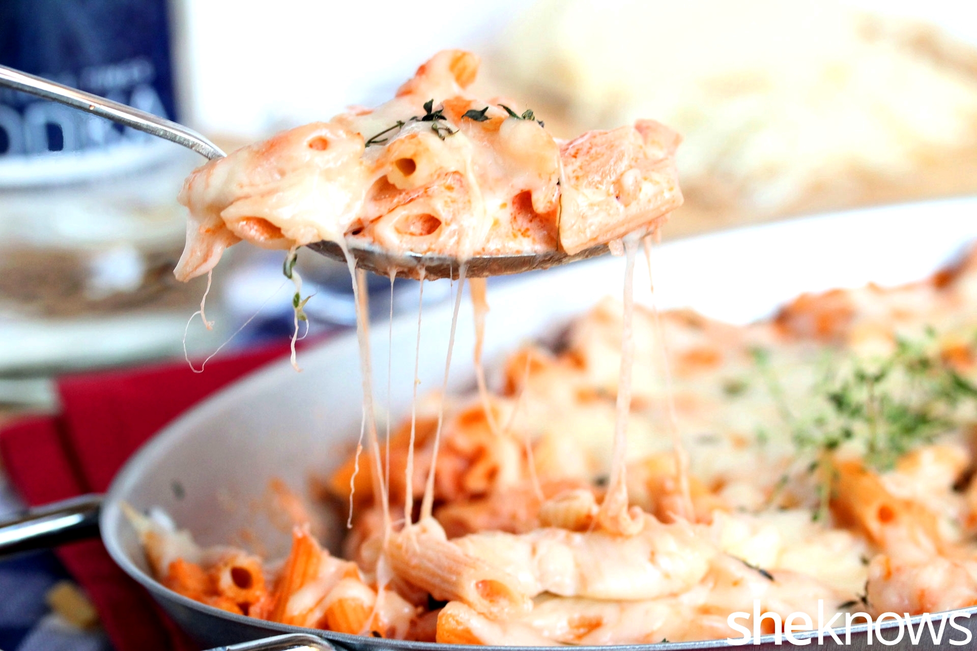 Mac and cheese with tomato vodka sauce is a grownup take on a classic