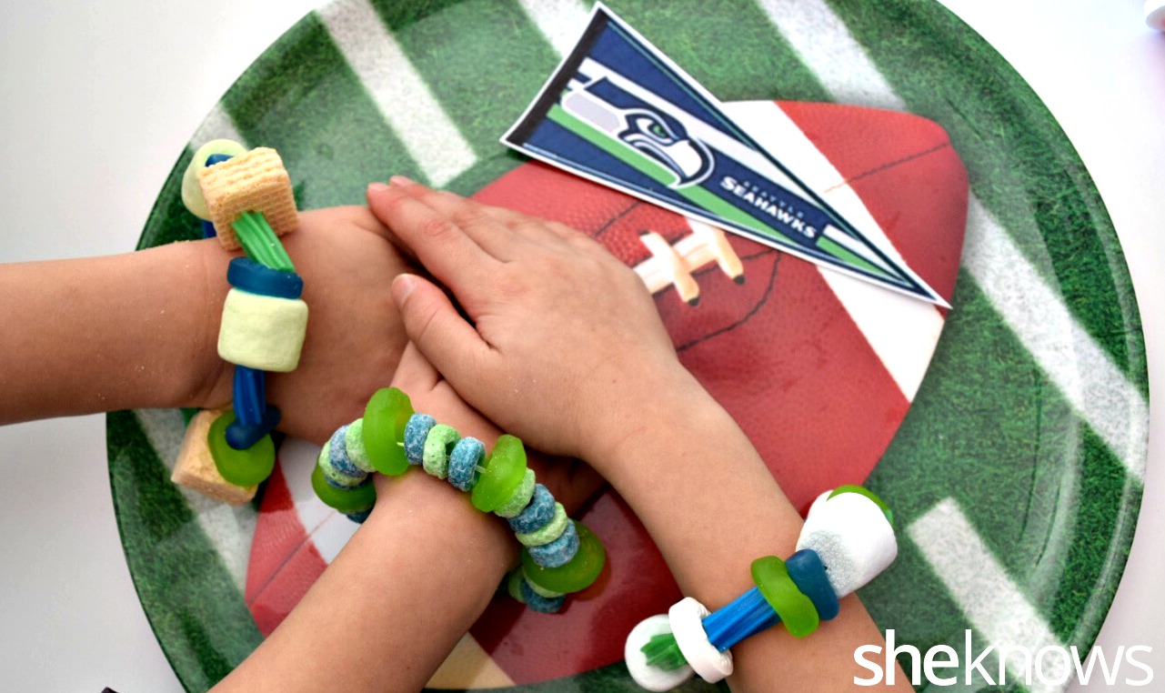 How to make edible candy bracelets in Super Bowl team colors