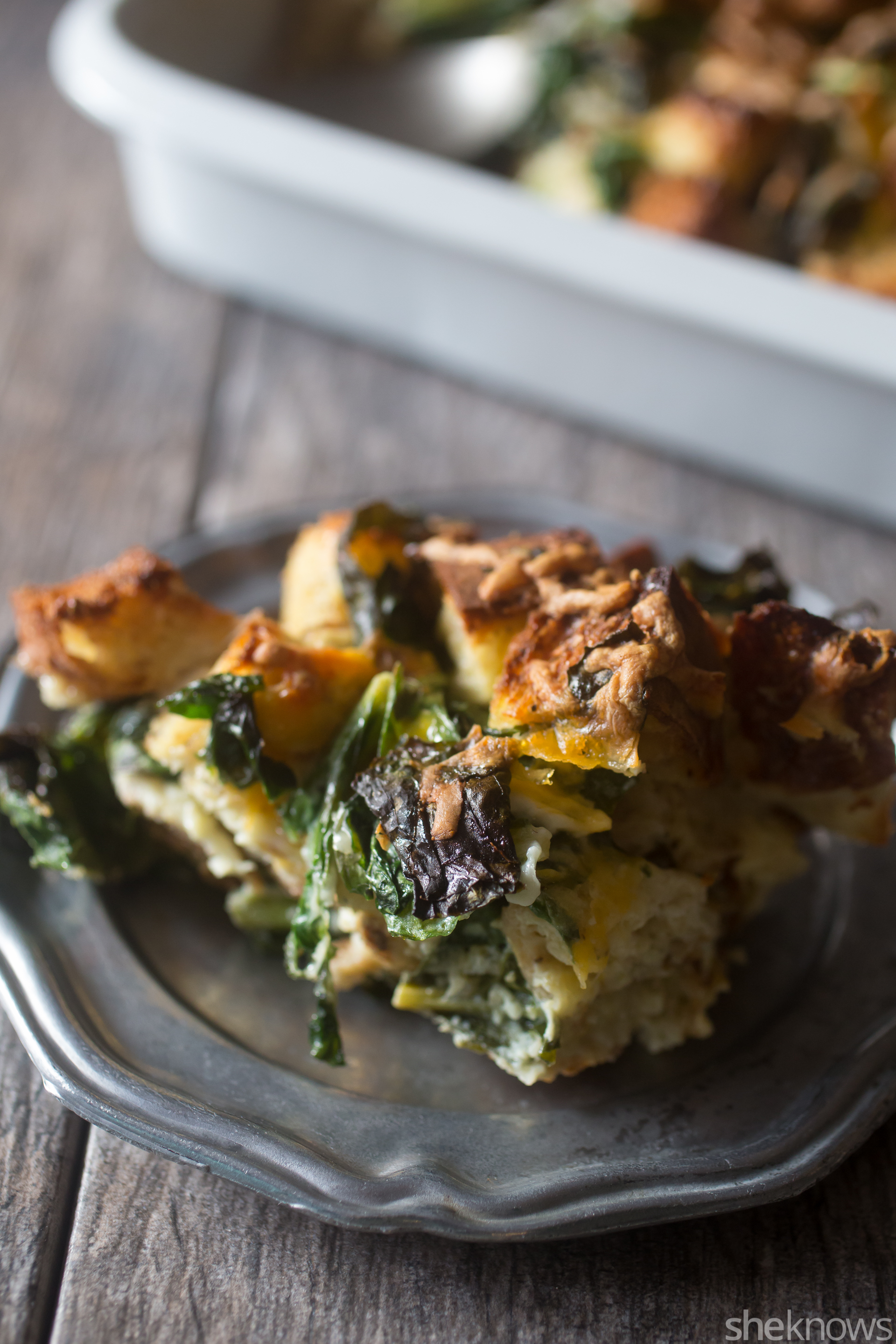 Makeahead breakfast strata with hearty greens and cheddar makes brunch