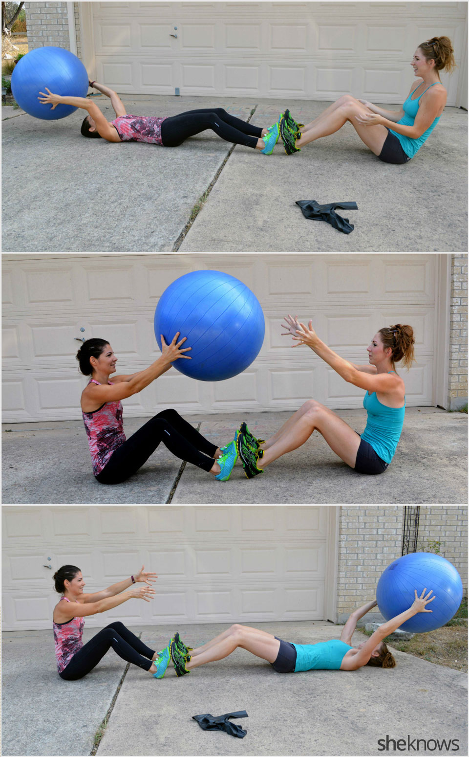 Creative 8move partner workout with bands and balls