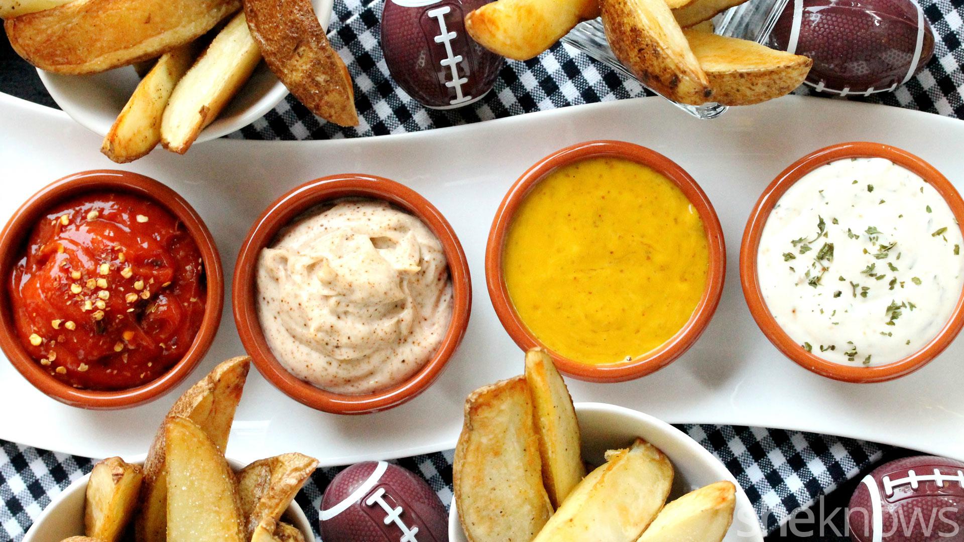 Bake ’em, dip ’em, eat ’em Steak fries with 4 dipping sauces SheKnows