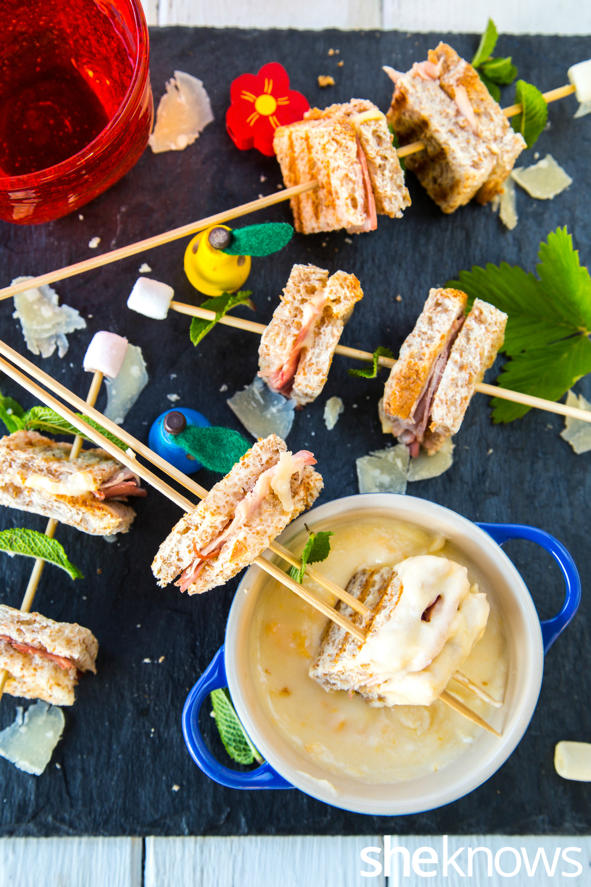Food on a stick is always more fun — grilled ham and cheese skewers